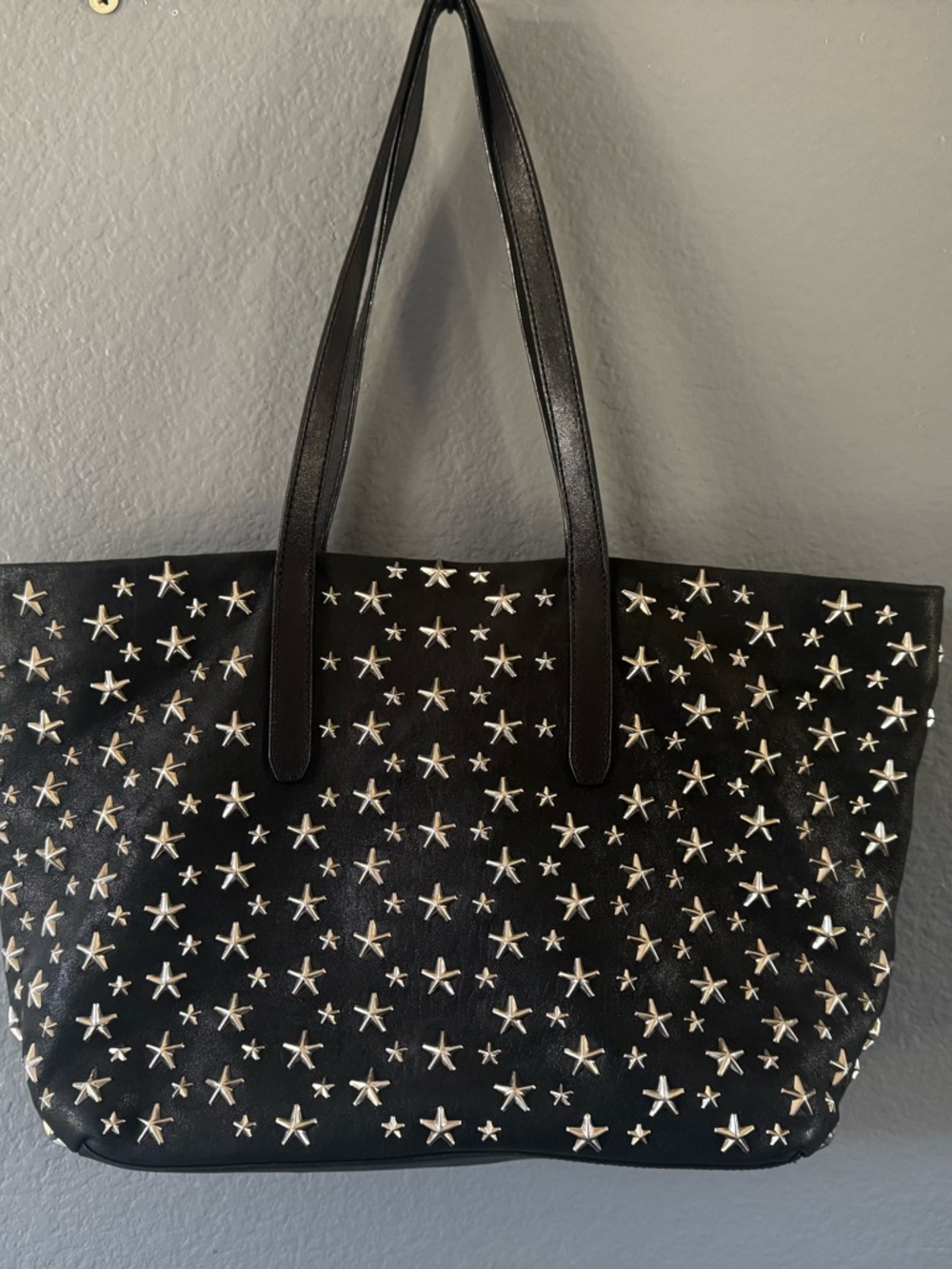 Jimmy Choo Black Leather Tote with Silver Star Studs